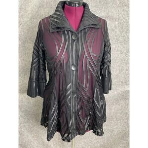 Damee Black Sheer Ribbon Appliqué Kimono Jacket Whimsigoth Art to Wear Witchy